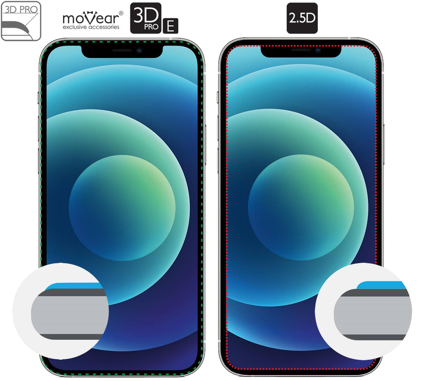 moVear GLASS mSHIELD 3D PRO-E do Apple iPhone 12 Pro / 12 (6.1") (kompatybilne z etui)