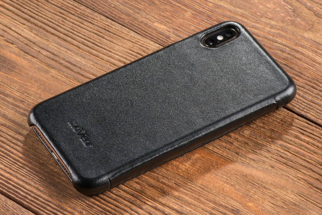 moVear flipSide S skórzane etui do Apple iPhone Xs MAX (6.5") | Skóra naturalna gładka (Czarna)