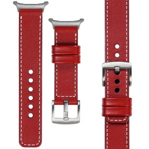 moVear Prestige C1 Skórzany pasek 24mm do Samsung Galaxy Watch Ultra | Czerwony szkarłatny, białe przeszycie [rozmiary XS-XXL i klamra do wyboru]