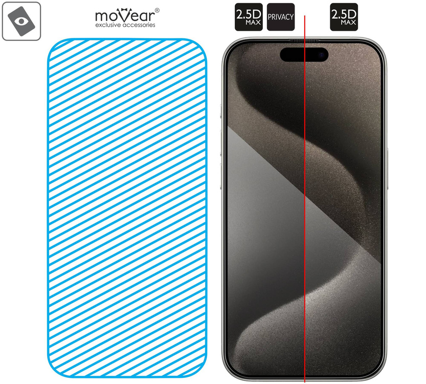 moVear mBOX GLASS mSHIELD 2.5D MAX privacy do Apple iPhone 15 Pro (6.1") (Anty spy, z Aplikatorem)