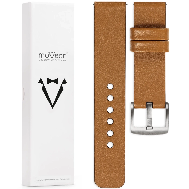 moVear Prestige S1 Skórzany pasek 22mm do Huawei Watch 5 4 3 2 1 - GT / Pro / Ultimate (48/46mm) | Jasnobrązowy [rozmiary XS-XXL i klamra do wyboru]