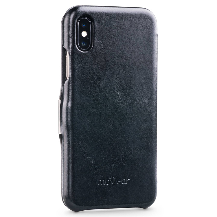 moVear flipSide C skórzane etui do Apple iPhone Xs MAX (6.5") | Skóra naturalna vintage (Czarna)