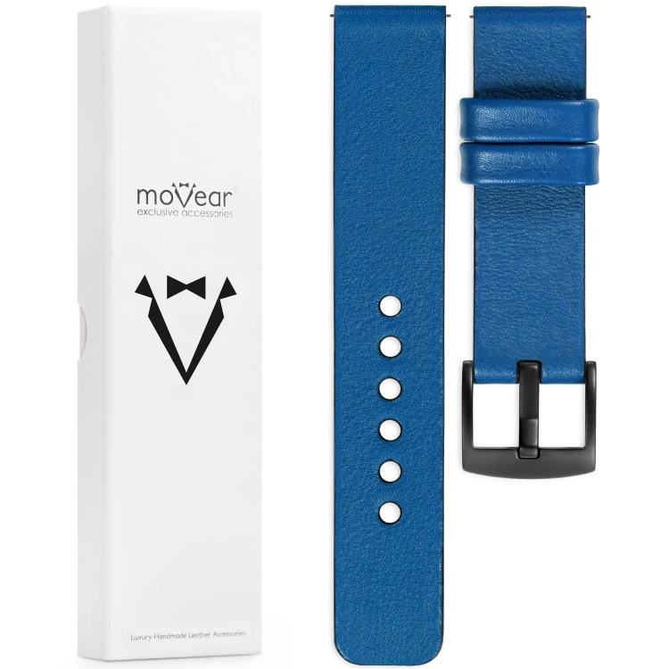 moVear Prestige S1 Skórzany pasek 20mm do Huawei Watch GT 3 2 1 / Pro (43/42mm) | Niebieski [rozmiary XS-XXL i klamra do wyboru]