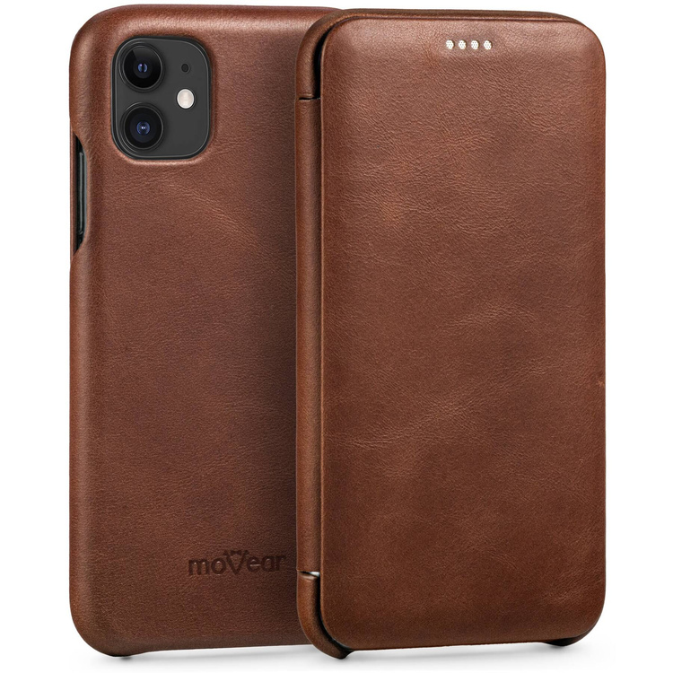 moVear flipSide S skórzane etui do Apple iPhone 11 (6.1") | Skóra naturalna olejowana (Ciemnobrązowa)