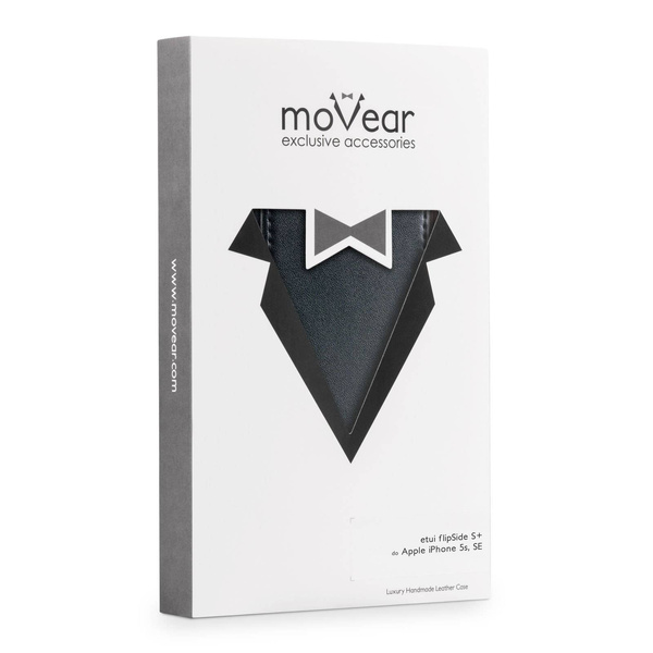 moVear flipSide C+ Skórzane Etui do Apple iPhone SE / 5s / 5 | Skóra Gładka | Czarny