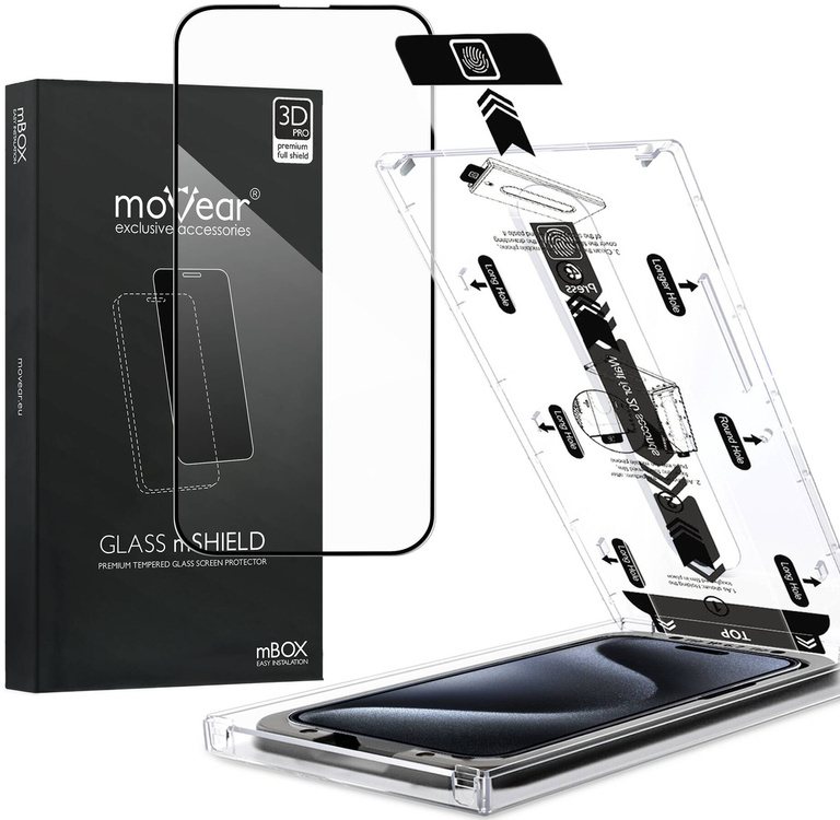 moVear mBOX GLASS mSHIELD 3D PRO do Apple iPhone 15 Pro Max (6.7") (łatwy montaż)