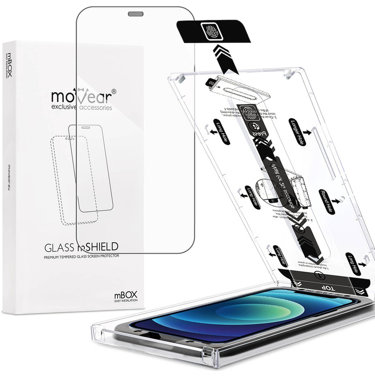 moVear mBOX GLASS mSHIELD 2.5D do Apple iPhone 12 Pro / 12 (6.1") (łatwy montaż)