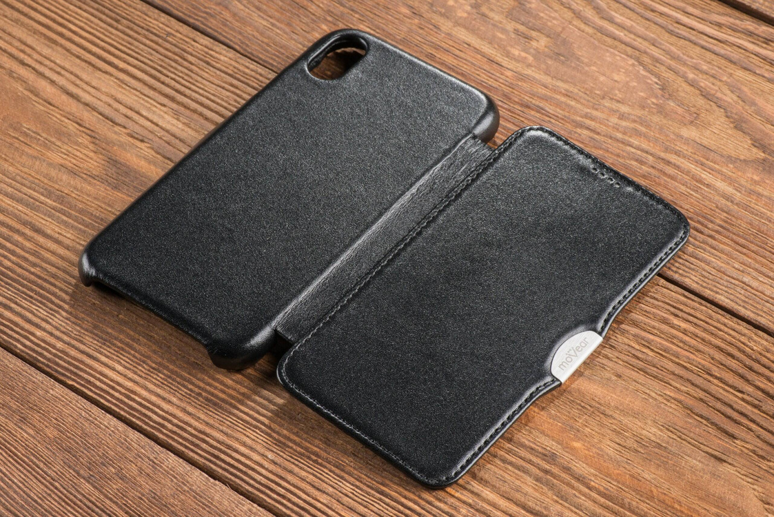 moVear flipSide C skórzane etui do Apple iPhone Xr (6.1") | Skóra naturalna gładka (Czarna)