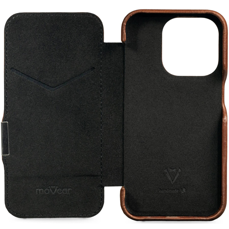 moVear flipSide 4C skórzane etui do Apple iPhone 15 (6,1") | Skóra naturalna olejowana (Ciemnobrązowa)