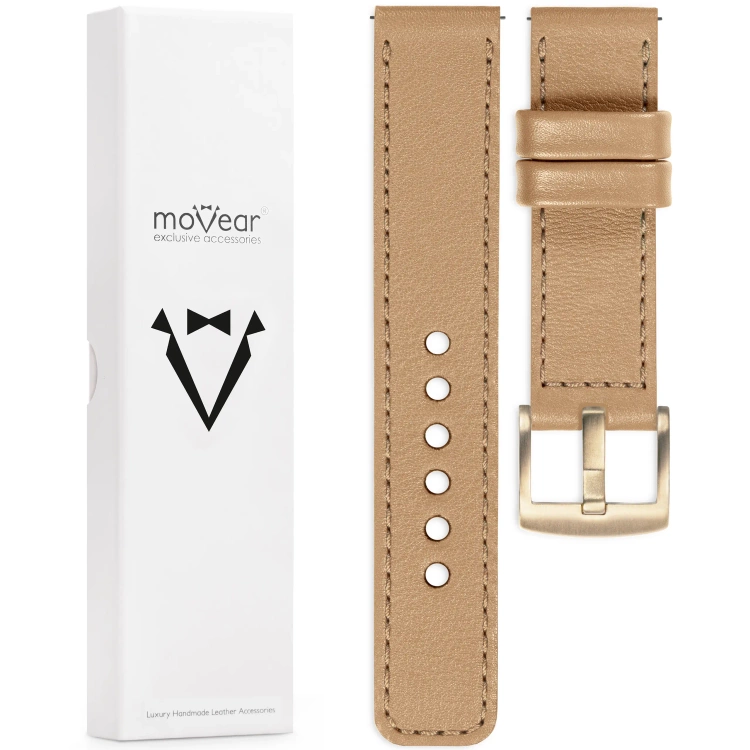 moVear Prestige C1 Skórzany pasek 18mm do Garmin Vivoactive 4S, Venu 3S/2S, Vívomove 3S | Cappuccino, cappuccino przeszycie [rozmiary XS-XXL i klamra do wyboru]