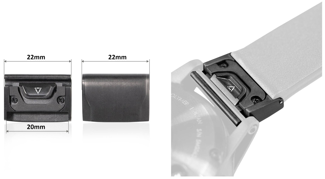 moVear | Adapter paska 20mm do Garmin QuickFit 22mm Fenix / Forerunner / Epix / Instinct / Enduro / Quatix / MARQ - 47/45mm | Czarny Stal nierdzewna +PVD