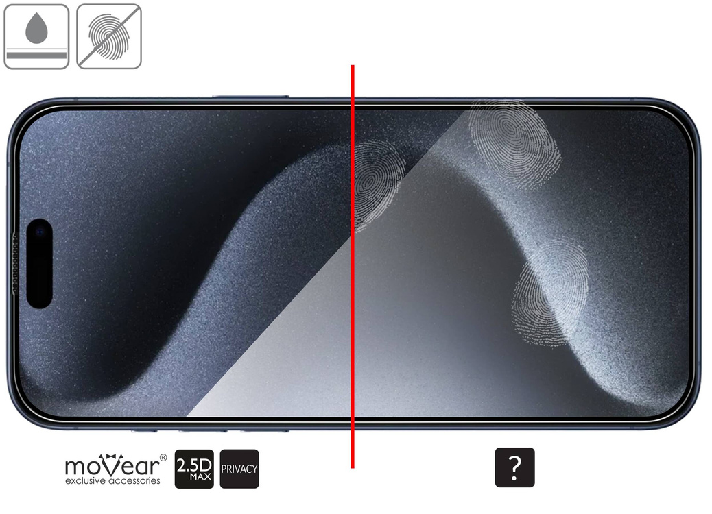 2 szt. | moVear mBOX GLASS mSHIELD 2.5D MAX privacy do Apple iPhone 15 Pro Max (6.7") (Anty spy, z Aplikatorem)