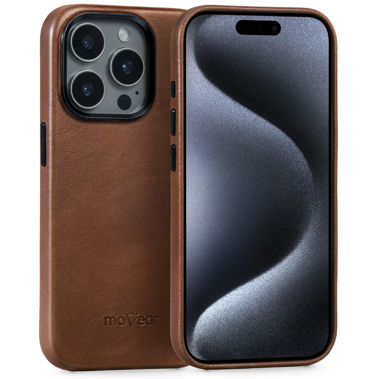 moVear backCover 4S Skórzane plecki do Apple iPhone 15 Pro (6.1") | kompatybilne z MagSafe, Skóra naturalna olejowana (Ciemnobrązowa)