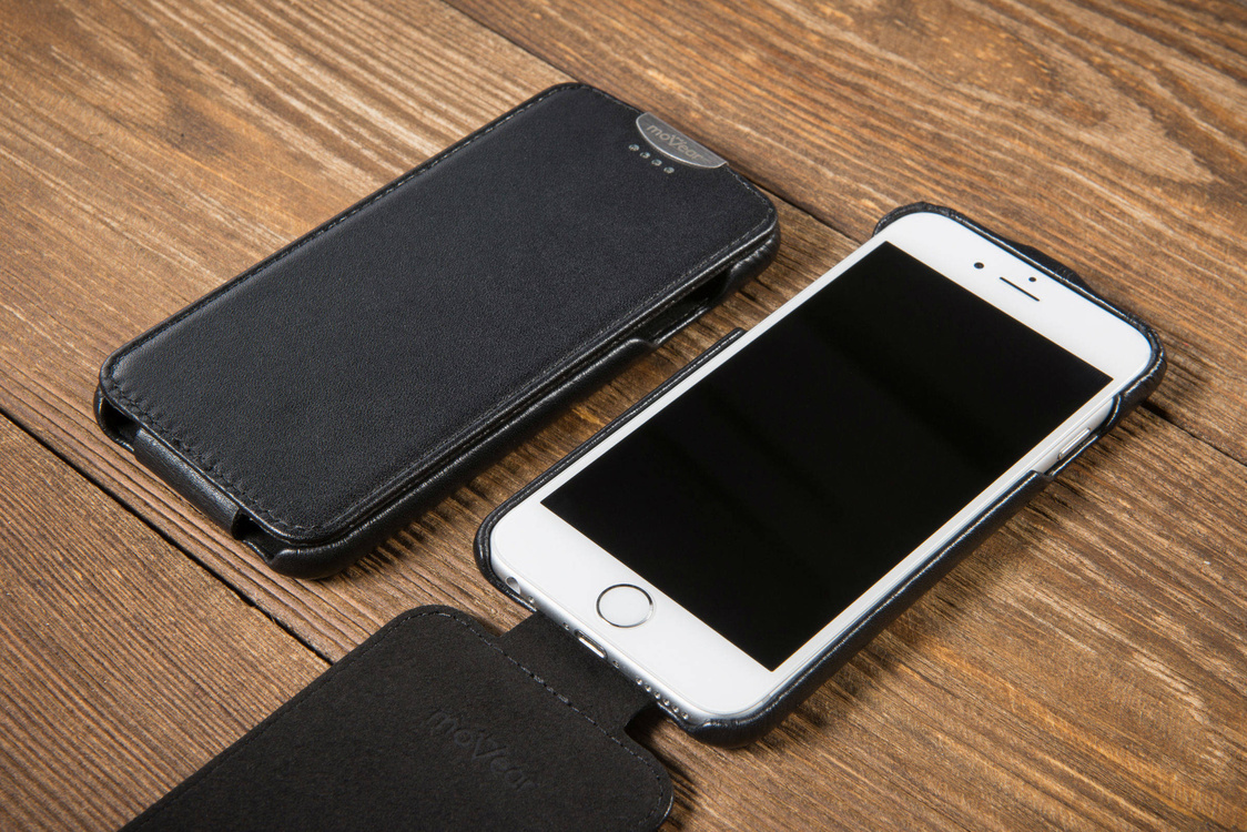 moVear flipDown C Skórzane Etui do Apple iPhone 6 / 6s | Skóra Gładka | Czarny