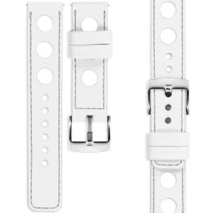 moVear Prestige R1 Skórzany pasek 24mm do zegarka | Biały, srebrne przeszycie [rozmiary XS-XXL i klamra do wyboru]