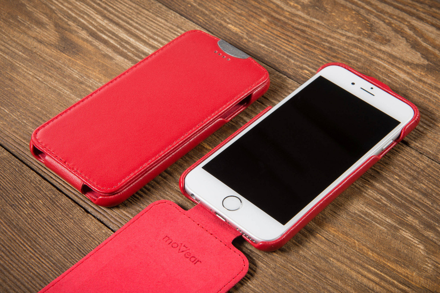 moVear flipDown C Skórzane Etui do Apple iPhone 6 / 6s | Skóra Gładka | Czerwony