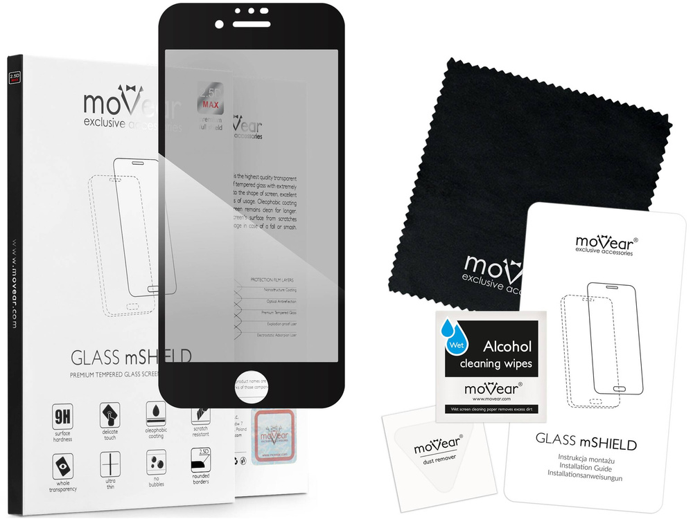 moVear GLASS mSHIELD 2.5D MAX privacy do Apple iPhone SE (2022 / 2020) / 8 / 7 (4.7") (Prywatyzujące, kompatybilne z etui)