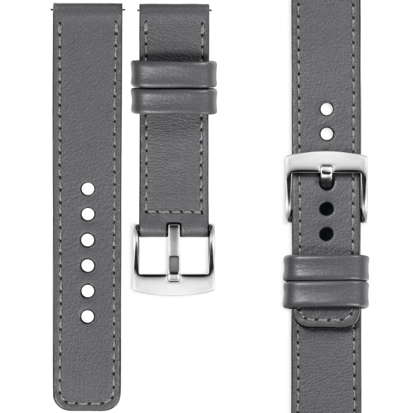 moVear Prestige C1 Skórzany pasek 18mm do zegarka | Szary, szare przeszycie [rozmiary XS-XXL i klamra do wyboru]