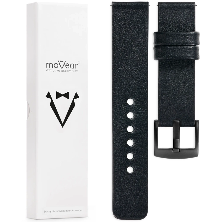 moVear Prestige S1 Skórzany pasek 20mm do Amzfit GTS / Bip / Zeep | Czarny [rozmiary XS-XXL i klamra do wyboru]