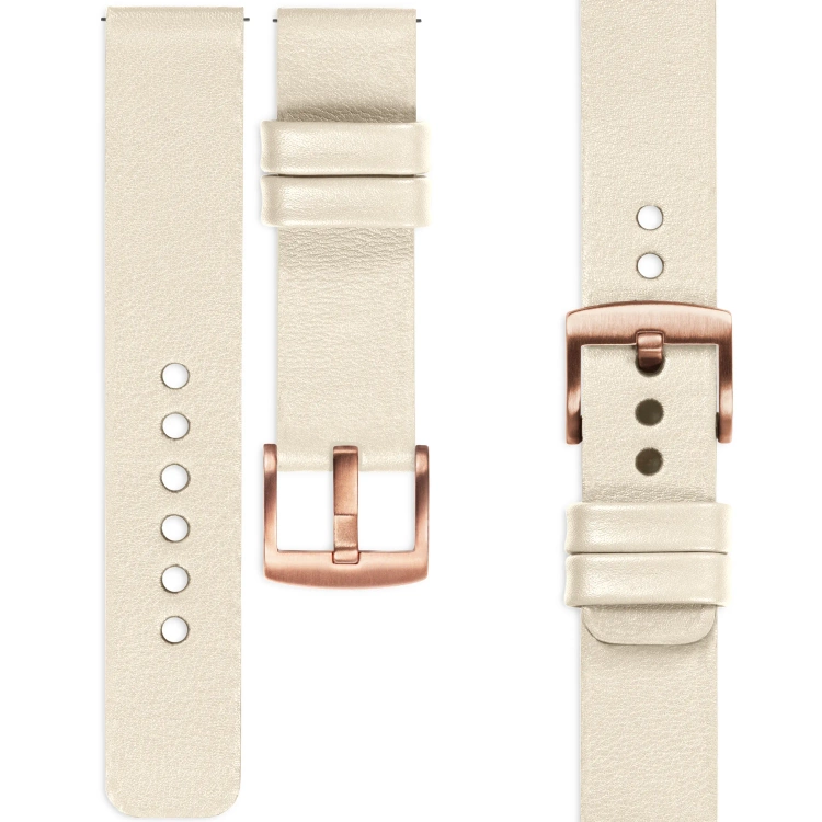 moVear Prestige S1 Skórzany pasek 20mm do Samsung Galaxy Watch 7 / 6 / 5 / 4 / 3 & Pro / FE / Classic / Active | Beżowy [rozmiary XS-XXL i klamra do wyboru]