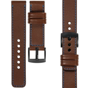 moVear Prestige C1 Skórzany pasek 20mm do zegarka | Ciemnobrązowy, niebieskie przeszycie [rozmiary XS-XXL i klamra do wyboru]