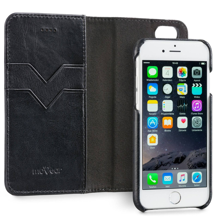 moVear multiCover W Skórzane Etui 3w1 do Apple iPhone 6 / 6s | Portfel, Wallet | Skóra Vintage | Czarny