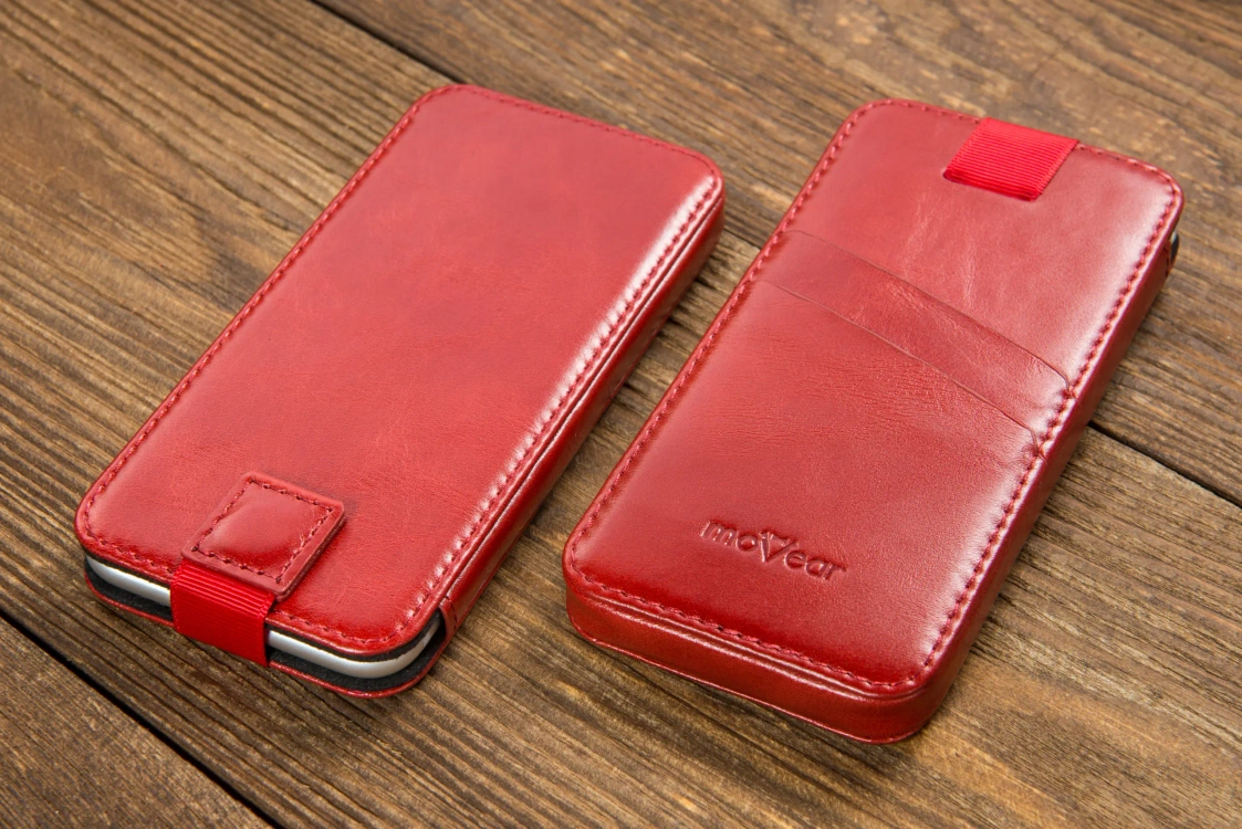 moVear pocketCase C+ skórzana wsuwka do Samsung rozmiar L (ok 160 x 79 x 8mm) | Skóra naturalna vintage (Czerwona)