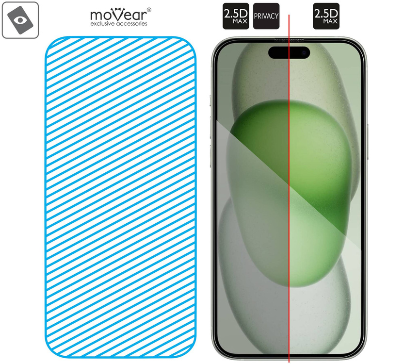 moVear mBOX GLASS mSHIELD 2.5D MAX privacy do Apple iPhone 16 Plus / 15 Plus (6.7") (Anty spy, z Aplikatorem)