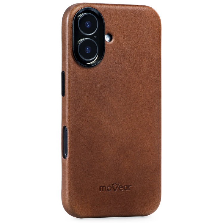 moVear backCover 4S Skórzane plecki do Apple iPhone 16 (6.1") | kompatybilne z MagSafe, Skóra naturalna olejowana (Ciemnobrązowa)