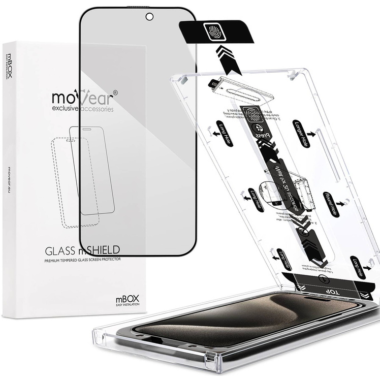 moVear mBOX GLASS mSHIELD 2.5D MAX privacy do Apple iPhone 15 Pro (6.1") (Anty spy, z Aplikatorem)