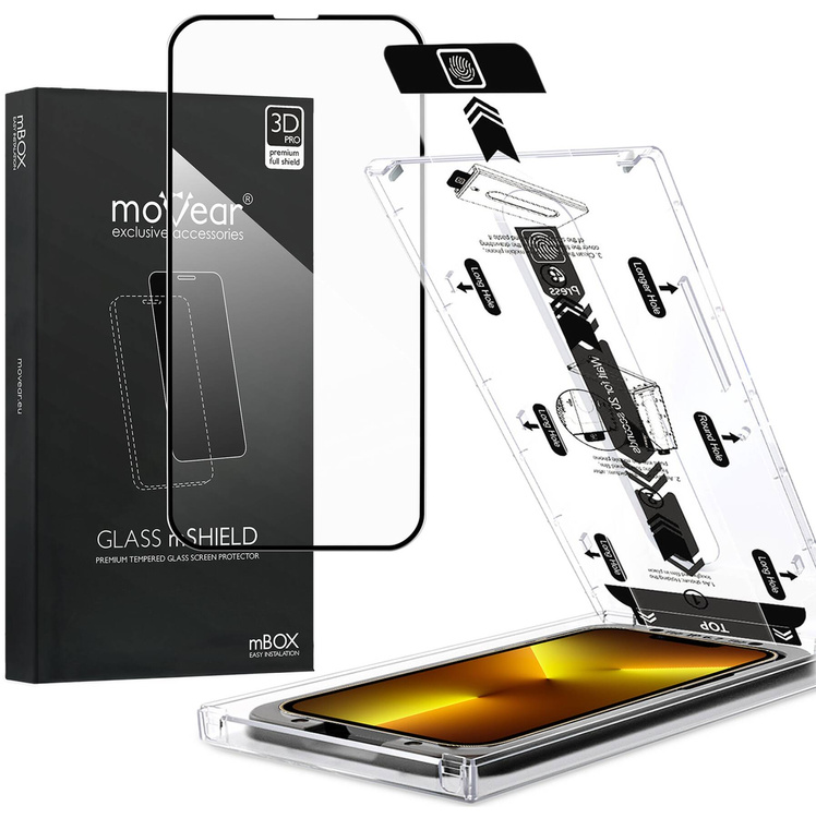 moVear mBOX GLASS mSHIELD 3D PRO do Apple iPhone 16e / 14 / 13 / 13 Pro (6.1") (łatwy montaż)