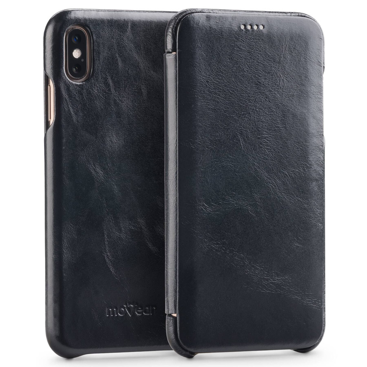 moVear flipSide S skórzane etui do Apple iPhone Xs MAX (6.5") | Skóra naturalna vintage (Czarna)
