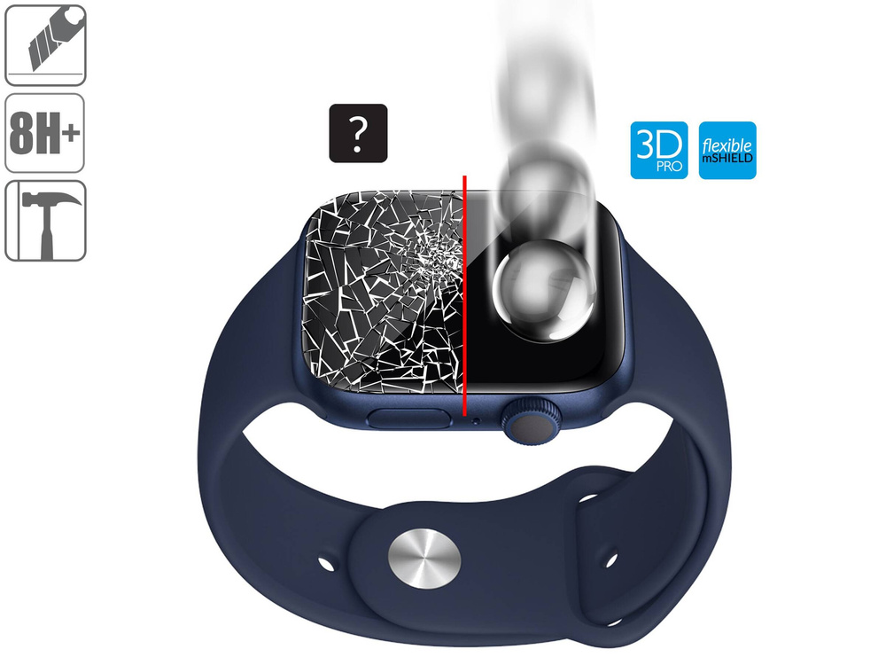 2 szt. | moVear flexible mSHIELD 3D PRO do Apple Watch 3/2/1 (42mm) (1.65"). Pancerne szkło hybrydowe.
