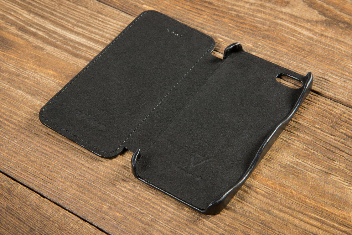 moVear flipSide C+ Skórzane Etui do Apple iPhone SE / 5s / 5 | Skóra Gładka | Czarny