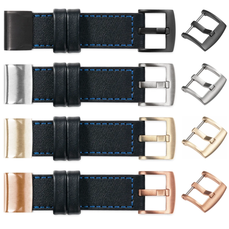 moVear Prestige C1 Skórzany pasek do Garmin QuickFit 26mm (Fenix / Epix / Quatix / Tactix / Enduro - 51mm) | Czarny, niebieskie przeszycie [rozmiary XS-XXL i klamra do wyboru]