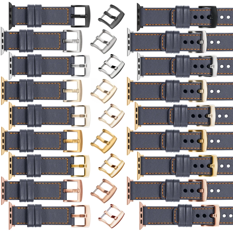 moVear Prestige C1 Skórzany pasek 22mm do Apple Watch 10 / 9 / 8 / 7 / 6 / 5 / 4 / SE (46/45/44mm) & Ultra (49mm) | Szary stalowy, pomarańczowe przeszycie [rozmiary XS-XXL i klamra do wyboru]