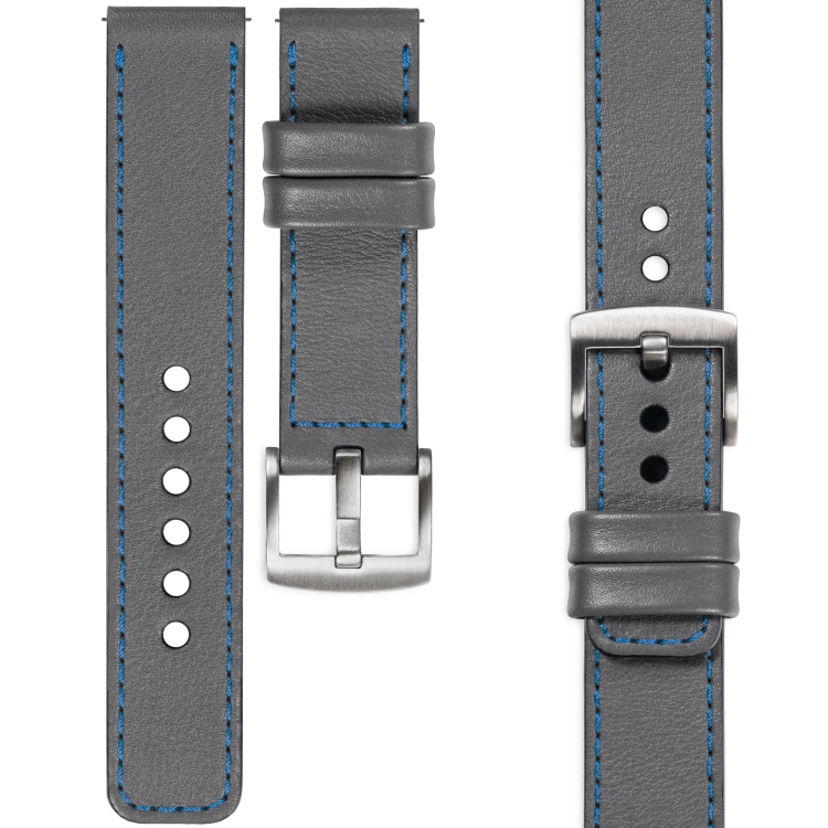 moVear Prestige C1 Skórzany pasek 26mm do zegarka | Szary, niebieskie przeszycie [rozmiary XS-XXL i klamra do wyboru]