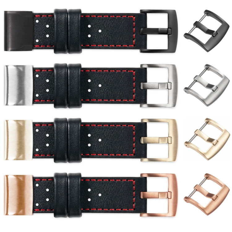 moVear Prestige R2 Skórzany pasek do Garmin QuickFit 22mm (Fenix / Forerunner / Epix / Instinct / Enduro / Quatix / MARQ - 47/45mm) | Czarny, czerwone przeszycie [rozmiary XS-XXL i klamra do wyboru]