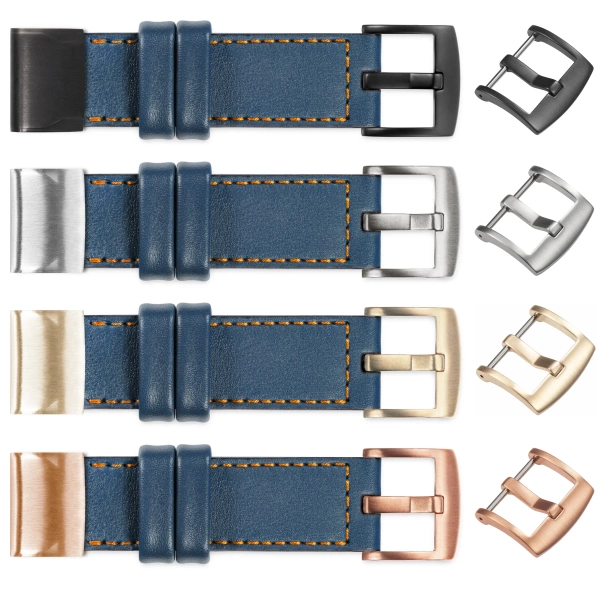 moVear Prestige C1 Skórzany pasek do Garmin QuickFit 26mm (Fenix / Epix / Quatix / Tactix / Enduro - 51mm) | Niebieski jeans, pomarańczowe przeszycie [rozmiary XS-XXL i klamra do wyboru]
