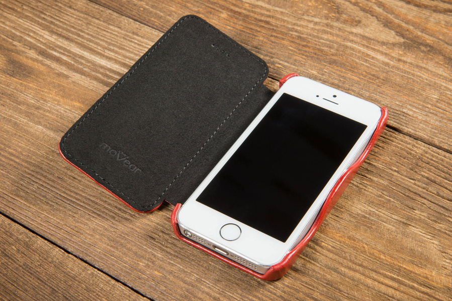 moVear flipSide C+ Skórzane Etui do Apple iPhone SE / 5s / 5 | Skóra Vintage | Czerwony