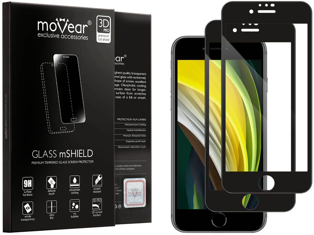 2 szt. | moVear GLASS mSHIELD 3D PRO-E do Apple iPhone SE (2022 / 2020) / 8 / 7 (4.7") (kompatybilne z etui)
