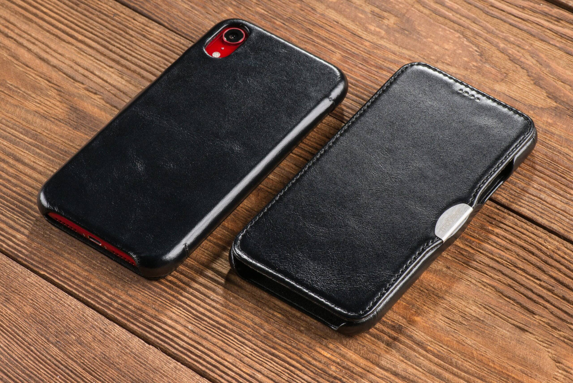 moVear flipSide C skórzane etui do Apple iPhone Xr (6.1") | Skóra naturalna vintage (Czarna)