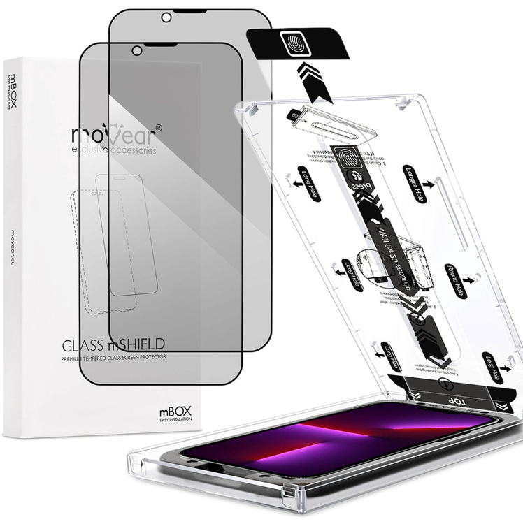 2 szt. | moVear mBOX GLASS mSHIELD 2.5D MAX privacy do Apple iPhone 14 Plus / 13 Pro Max (6.7") (Anty spy, z Aplikatorem)
