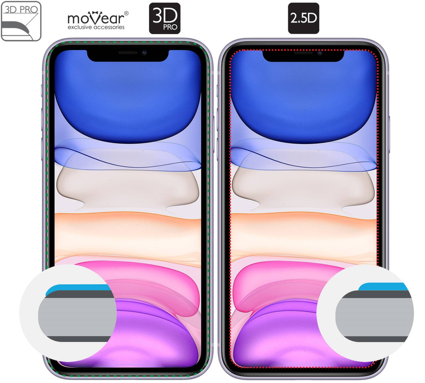 2 szt. | moVear GLASS mSHIELD 3D PRO do Apple iPhone 11 / Xr (6.1") (na cały ekran)