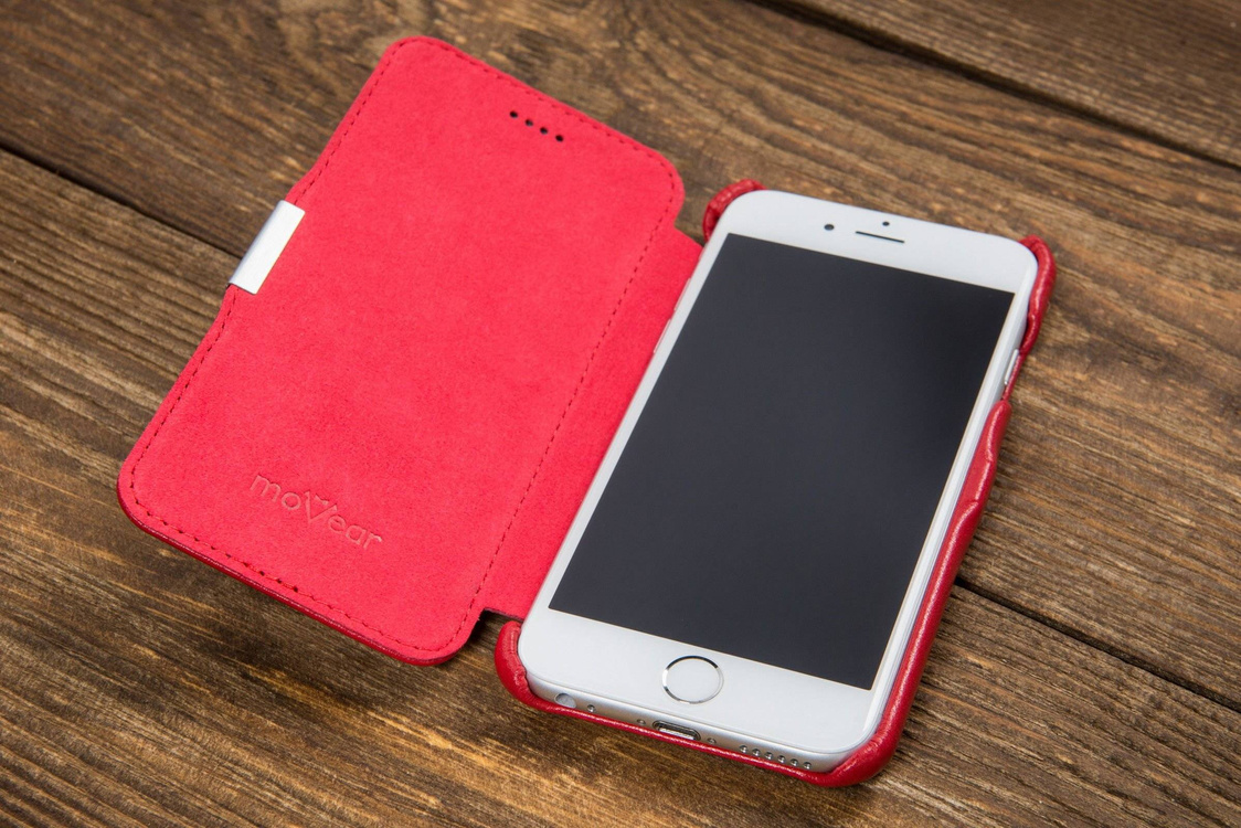 moVear flipSide C+ Skórzane Etui do Apple iPhone 6 / 6s | Skóra Gładka | Czerwony