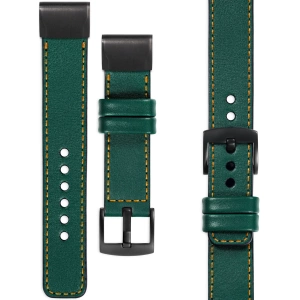 moVear Prestige C1 Skórzany pasek do Garmin QuickFit 20mm (Fenix / Instinct - 43/42/40mm) | Zielony butelkowy, pomarańczowe przeszycie [rozmiary XS-XXL i klamra do wyboru]