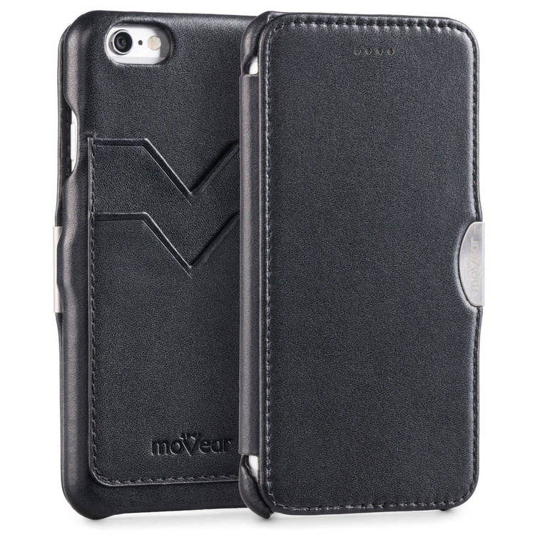moVear flipSide C+ Skórzane Etui do Apple iPhone 6 / 6s | Skóra Gładka | Czarny