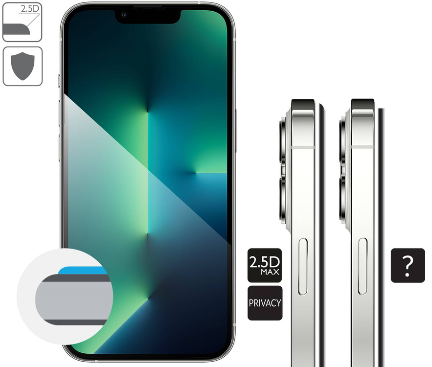 moVear GLASS mSHIELD 2.5D MAX privacy do Apple iPhone 16e / 14 / 13 / 13 Pro (6.1") (Prywatyzujące, kompatybilne z etui)