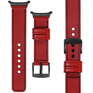 moVear Prestige C1 Skórzany pasek 24mm do Samsung Galaxy Watch Ultra | Czerwony szkarłatny, czarne przeszycie [rozmiary XS-XXL i klamra do wyboru]