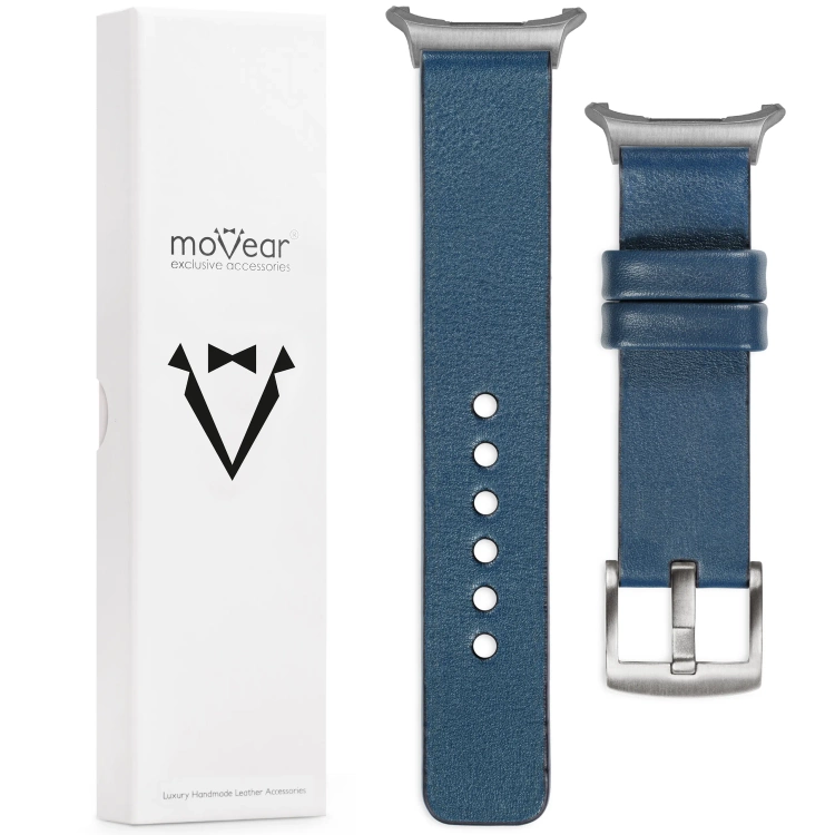 moVear Prestige S1 Skórzany pasek 24mm do Samsung Galaxy Watch Ultra | Niebieski Jeans [rozmiary XS-XXL i klamra do wyboru]